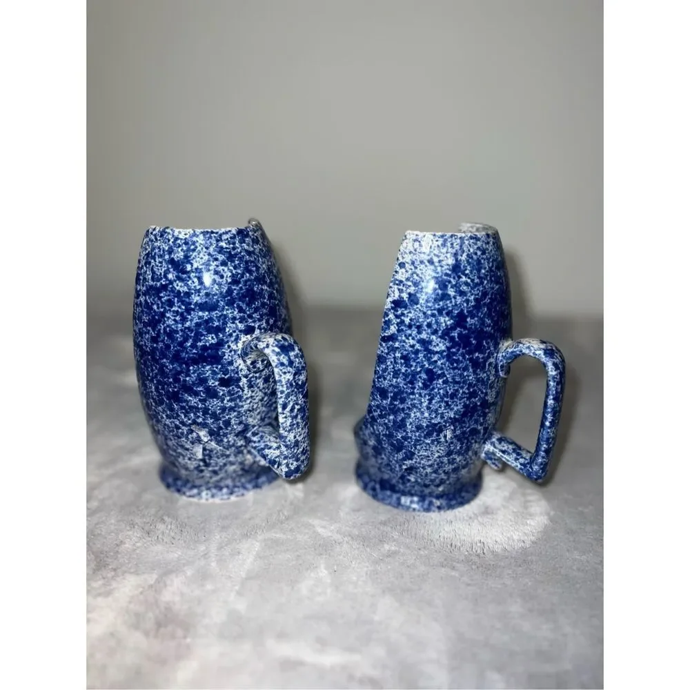 Lot of 2 Cottagecore Fairy Blue Pottery Candleholders
